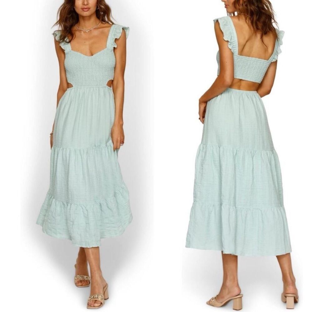 Heartloom Rania Back Cutout Midi Dress Size M Mint Green Boho Coquette Coastal